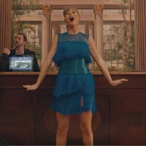 Taylor Swift inspired Blue Fringe Sequin Dress Delicate music video blue gloves